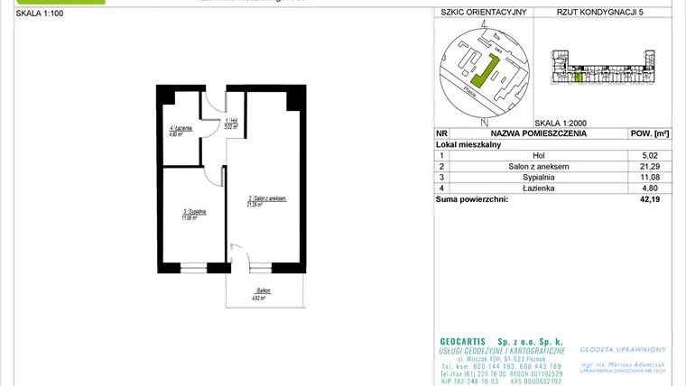 Rzut - Mieszkanie na sprzedaż 2 pokoje o powierzchni 42,19 m² - numer 28/30 w Symfonia Ptasia 28