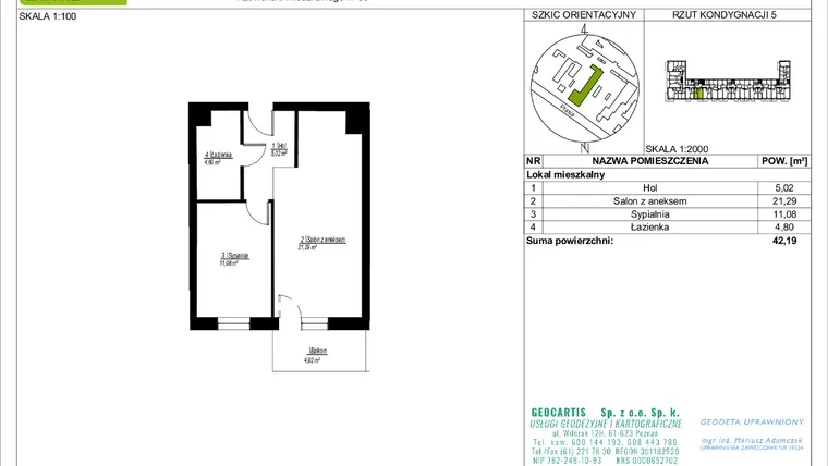 Rzut - Mieszkanie na sprzedaż 2 pokoje o powierzchni 42,19 m² - numer 30 w Symfonia Ptasia 28