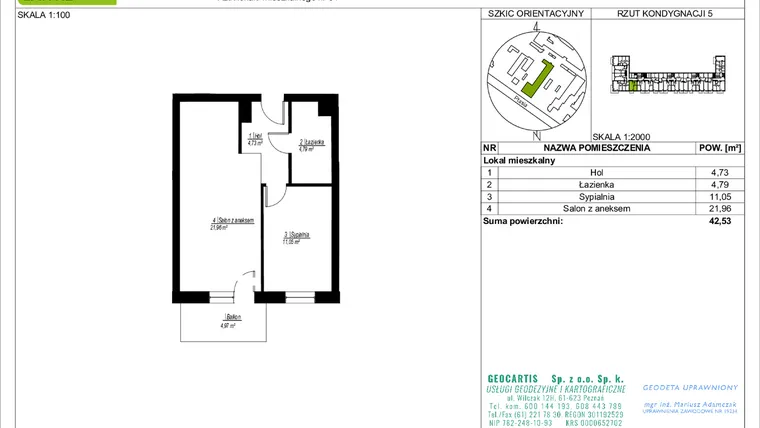 Rzut - Mieszkanie na sprzedaż 2 pokoje o powierzchni 42,53 m² - numer 31 w Symfonia Ptasia 28