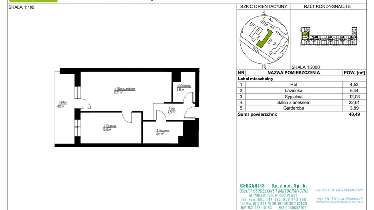Rzut - Mieszkanie na sprzedaż 2 pokoje o powierzchni 48,49 m² - numer 34 w Symfonia Ptasia 28