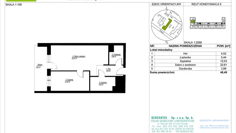 Rzut - Mieszkanie na sprzedaż 2 pokoje o powierzchni 48,49 m² - numer 28/34 w Symfonia Ptasia 28