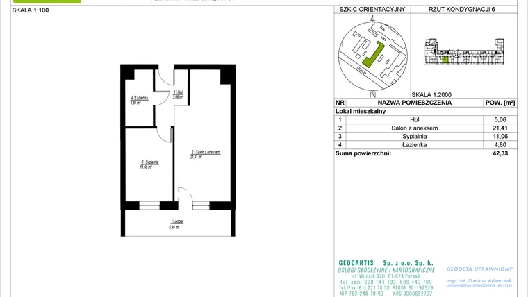 Rzut - Mieszkanie na sprzedaż 2 pokoje o powierzchni 42,33 m² - numer 28/38 w Symfonia Ptasia 28