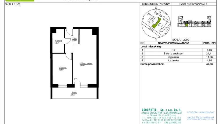 Rzut - Mieszkanie na sprzedaż 2 pokoje o powierzchni 42,33 m² - numer 38 w Symfonia Ptasia 28