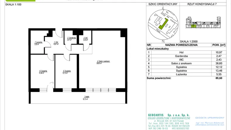 Rzut - Mieszkanie na sprzedaż 3 pokoje o powierzchni 85,6 m² - numer 28/45 w Symfonia Ptasia 28