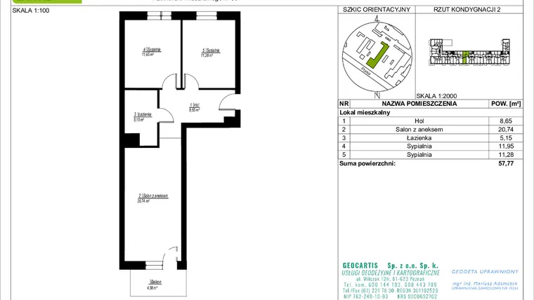 Rzut - Mieszkanie na sprzedaż 3 pokoje o powierzchni 57,77 m² - numer 56 w Symfonia Ptasia 28