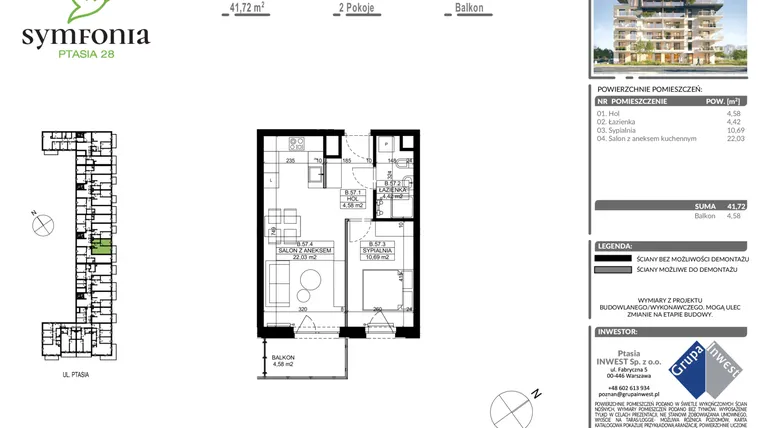 Rzut - Mieszkanie na sprzedaż 2 pokoje o powierzchni 41,61 m² - numer 28/59 w Symfonia Ptasia 28