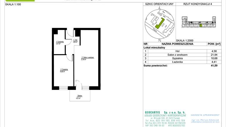 Rzut - Mieszkanie na sprzedaż 2 pokoje o powierzchni 41,59 m² - numer 28/62 w Symfonia Ptasia 28