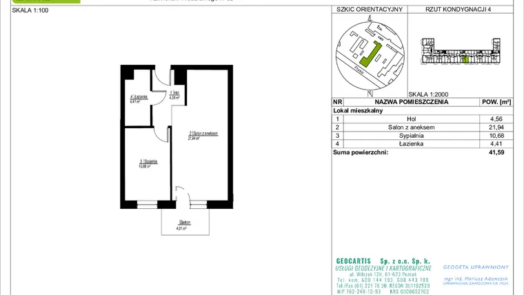 Rzut - Mieszkanie na sprzedaż 2 pokoje o powierzchni 41,59 m² - numer 62 w Symfonia Ptasia 28
