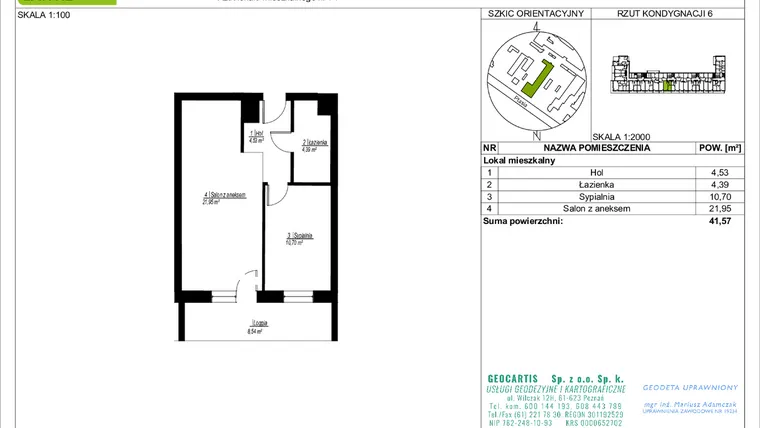 Rzut - Mieszkanie na sprzedaż 2 pokoje o powierzchni 41,57 m² - numer 71 w Symfonia Ptasia 28