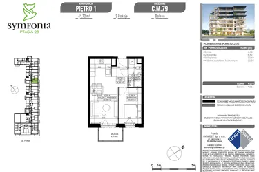 Rzut - Mieszkanie na sprzedaż 2 pokoje o powierzchni 41,78 m² - numer 28/81 w Symfonia Ptasia 28
