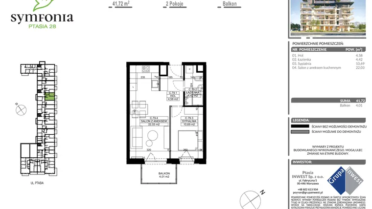 Rzut - Mieszkanie na sprzedaż 2 pokoje o powierzchni 41,78 m² - numer 28/81 w Symfonia Ptasia 28