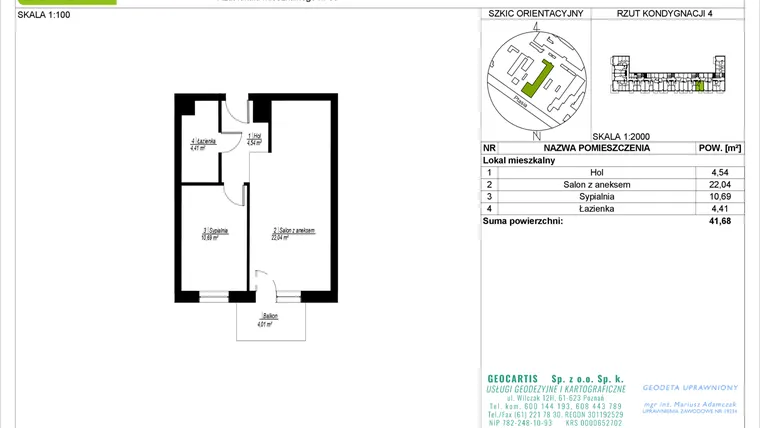 Rzut - Mieszkanie na sprzedaż 2 pokoje o powierzchni 41,68 m² - numer 28/88 w Symfonia Ptasia 28