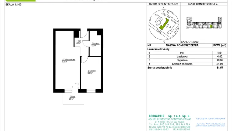 Rzut - Mieszkanie na sprzedaż 2 pokoje o powierzchni 41,57 m² - numer 28/89 w Symfonia Ptasia 28