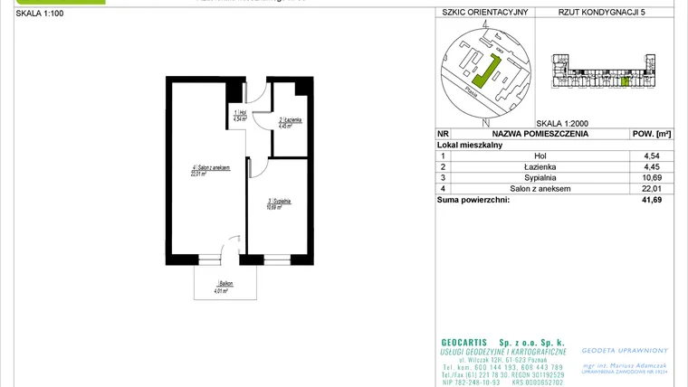 Rzut - Mieszkanie na sprzedaż 2 pokoje o powierzchni 41,69 m² - numer 28/93 w Symfonia Ptasia 28