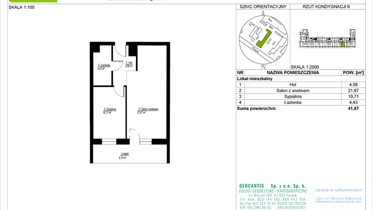 Rzut - Mieszkanie na sprzedaż 2 pokoje o powierzchni 41,67 m² - numer 96 w Symfonia Ptasia 28
