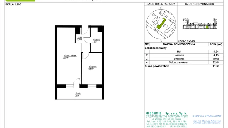 Rzut - Mieszkanie na sprzedaż 2 pokoje o powierzchni 41,69 m² - numer 28/97 w Symfonia Ptasia 28