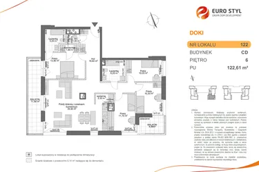 Rzut - Mieszkanie na sprzedaż 5 pokoi o powierzchni 122,64 m² - numer CD.122 w DOKI