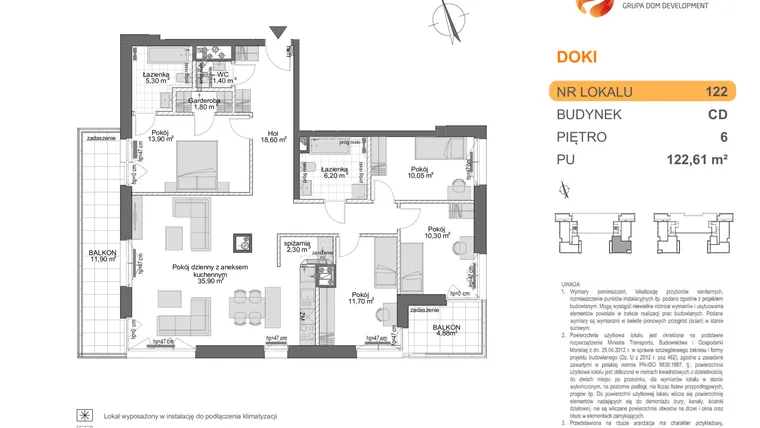 Rzut - Mieszkanie na sprzedaż 5 pokoi o powierzchni 122,64 m² - numer CD.122 w DOKI