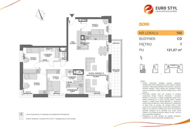 Rzut - Mieszkanie na sprzedaż 5 pokoi o powierzchni 121,48 m² - numer CD.168 w DOKI