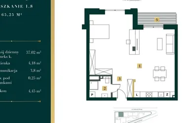 Rzut - Mieszkanie na sprzedaż 1 pokój o powierzchni 64,47 m² - numer 1.8 w New Iron