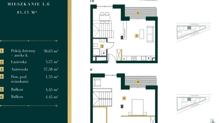 Rzut - Mieszkanie na sprzedaż 2 pokoje o powierzchni 75,86 m² - numer 4.6 w New Iron
