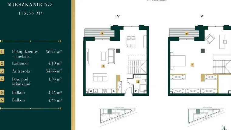 Rzut - Mieszkanie na sprzedaż 2 pokoje o powierzchni 107,54 m² - numer 4.7 w New Iron