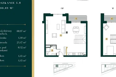 Rzut - Mieszkanie na sprzedaż 2 pokoje o powierzchni 87,08 m² - numer 4.8 w New Iron