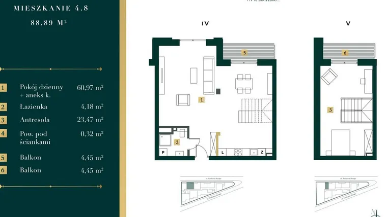 Rzut - Mieszkanie na sprzedaż 1 pokój o powierzchni 87,08 m² - numer 4.8 w New Iron