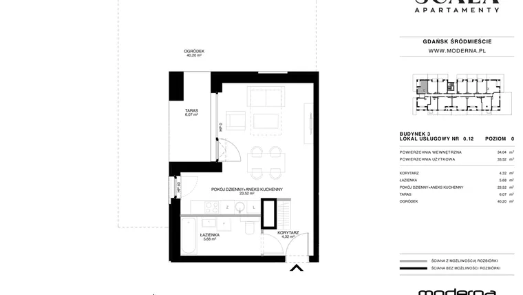 Rzut - Lokal użytkowy na sprzedaż 1 pokój o powierzchni 33,77 m² - numer 3-0.12 C w Scala
