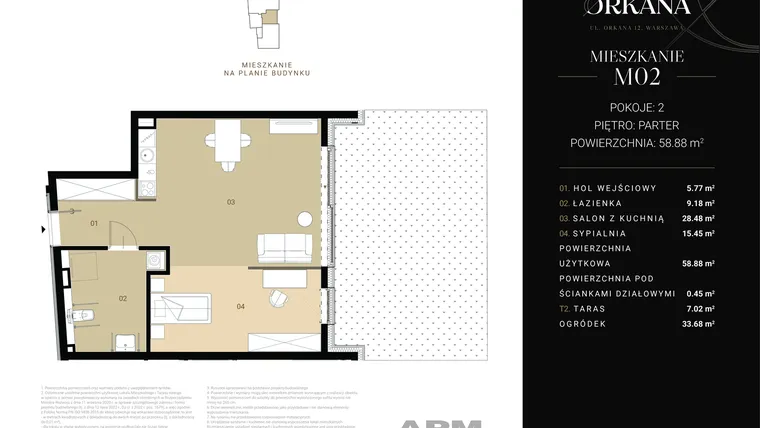 Rzut - Mieszkanie na sprzedaż 2 pokoje o powierzchni 59,16 m² - numer M02 w Apartamenty Orkana