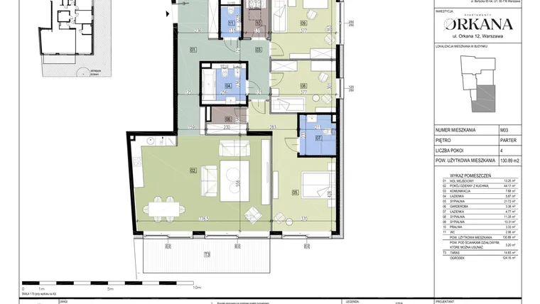 Rzut - Mieszkanie na sprzedaż 4 pokoje o powierzchni 130,89 m² - numer M03 w Apartamenty Orkana
