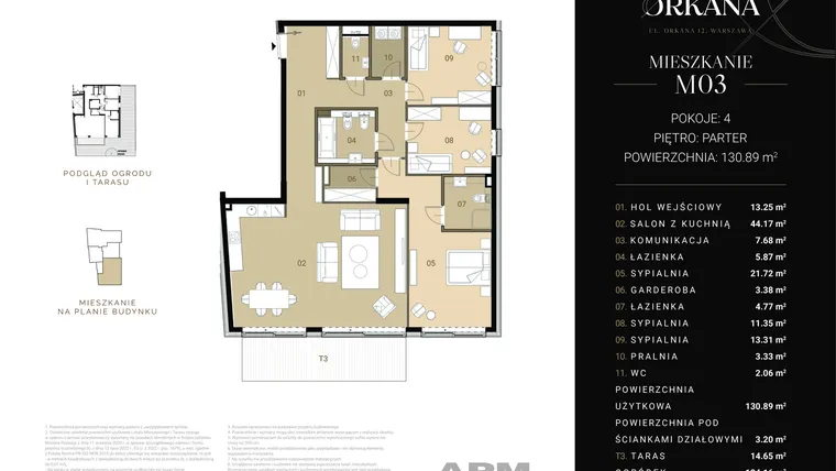 Rzut - Mieszkanie na sprzedaż 4 pokoje o powierzchni 132,41 m² - numer M03 w Apartamenty Orkana