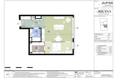 Rzut - Mieszkanie na sprzedaż 2 pokoje o powierzchni 51,84 m² - numer M06 w Apartamenty Orkana