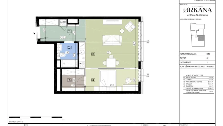 Rzut - Mieszkanie na sprzedaż 2 pokoje o powierzchni 50,9 m² - numer M10 w Apartamenty Orkana