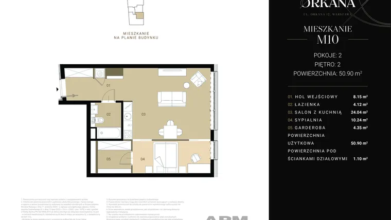Rzut - Mieszkanie na sprzedaż 2 pokoje o powierzchni 52,08 m² - numer M10 w Apartamenty Orkana