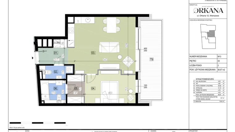 Rzut - Mieszkanie na sprzedaż 5 pokoi o powierzchni 194,39 m² - numer M13 w Apartamenty Orkana
