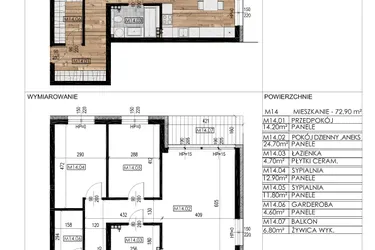 Rzut - Mieszkanie na sprzedaż 3 pokoje o powierzchni 71,94 m² - numer E14 w Osiedle Sosnowa