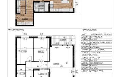 Rzut - Mieszkanie na sprzedaż 3 pokoje o powierzchni 71,52 m² - numer E20 w Osiedle Sosnowa