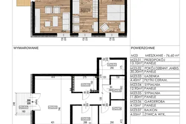 Rzut - Mieszkanie na sprzedaż 3 pokoje o powierzchni 76,39 m² - numer E23 w Osiedle Sosnowa