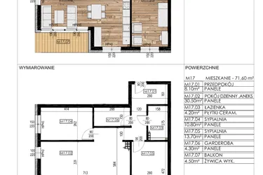Rzut - Mieszkanie na sprzedaż 3 pokoje o powierzchni 70,26 m² - numer D17 w Osiedle Sosnowa