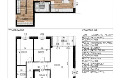 Rzut - Mieszkanie na sprzedaż 3 pokoje o powierzchni 71,81 m² - numer D20 w Osiedle Sosnowa