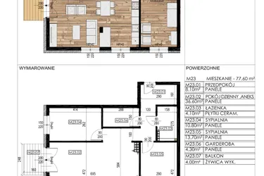 Rzut - Mieszkanie na sprzedaż 3 pokoje o powierzchni 76 m² - numer D23 w Osiedle Sosnowa