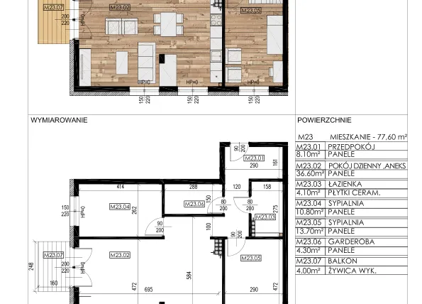 Rzut - Mieszkanie na sprzedaż 3 pokoje o powierzchni 76 m² - numer D23 w Osiedle Sosnowa