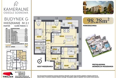 Rzut - Mieszkanie na sprzedaż 5 pokoi o powierzchni 97,36 m² - numer M2.1 w Osiedle Sosnowa G