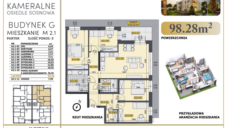 Rzut - Mieszkanie na sprzedaż 5 pokoi o powierzchni 97,36 m² - numer M2.1 w Osiedle Sosnowa G