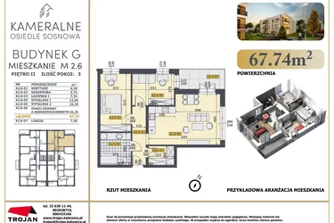 Rzut - Mieszkanie na sprzedaż 3 pokoje o powierzchni 66,98 m² - numer M2.6 w Osiedle Sosnowa G