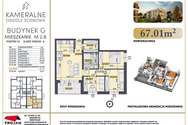 Rzut - Mieszkanie na sprzedaż 4 pokoje o powierzchni 66,25 m² - numer M2.8 w Osiedle Sosnowa G