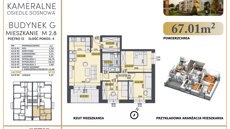 Rzut - Mieszkanie na sprzedaż 4 pokoje o powierzchni 66,25 m² - numer M2.8 w Osiedle Sosnowa G
