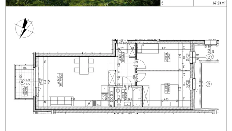 Rzut - Mieszkanie na sprzedaż 3 pokoje o powierzchni 67,23 m² - numer C3.01.35 w Osiedle Panorama Wiślana Etap III - budynek C3