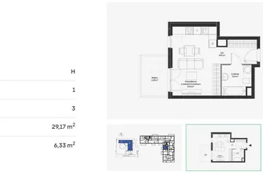 Rzut - Mieszkanie na sprzedaż 1 pokój o powierzchni 29,22 m² - numer HB0308 w Holm House 5